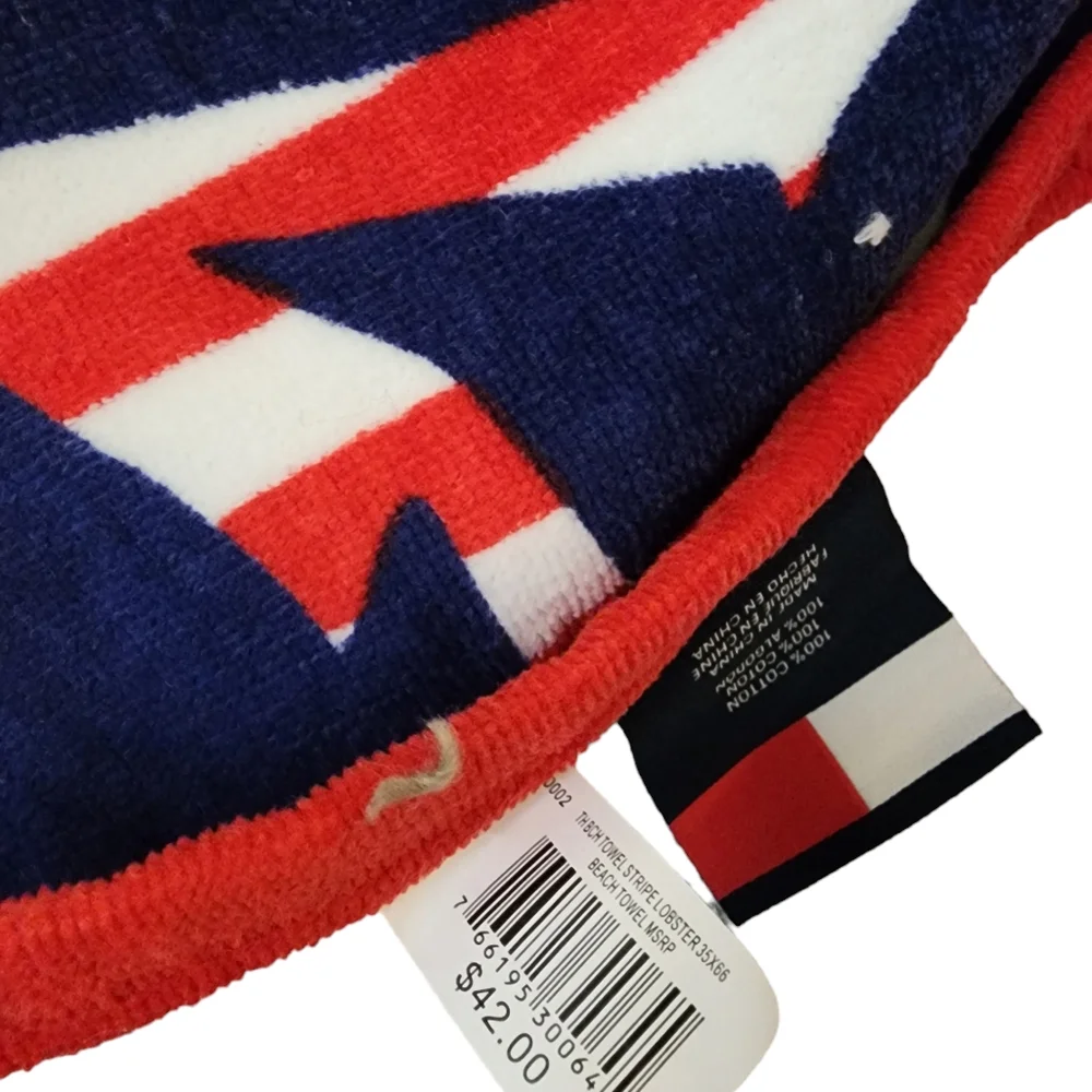 Tommy Hilfiger Lobster Beach Towel Blue Red White Logo 36
